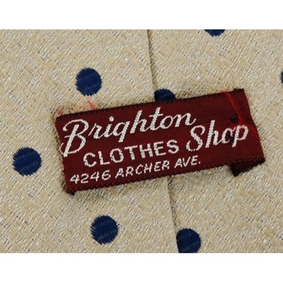 Brighton Clothes Shop Chicago Vintage Tie Beige Blue Polka Dot Necktie 1970s 80s - Picture 4 of 4